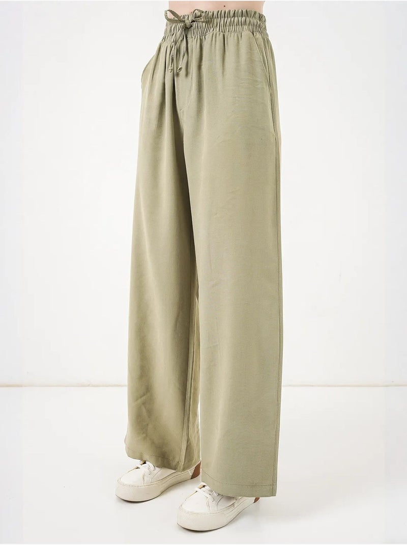 Pantalon à jambe large taille haute avec poche bdart Kaki - Kiabi