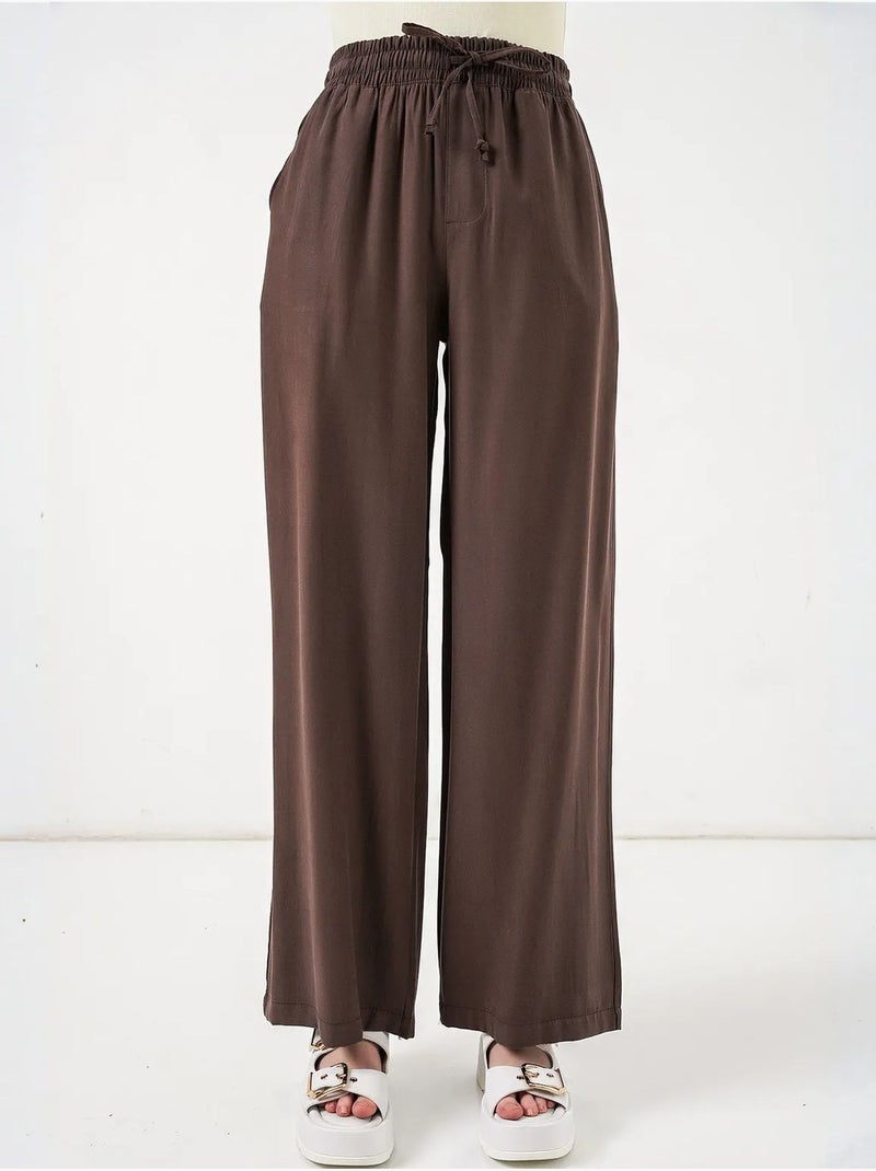 Pantalon à jambe large taille haute avec poche bdart Marron chocolat - Kiabi