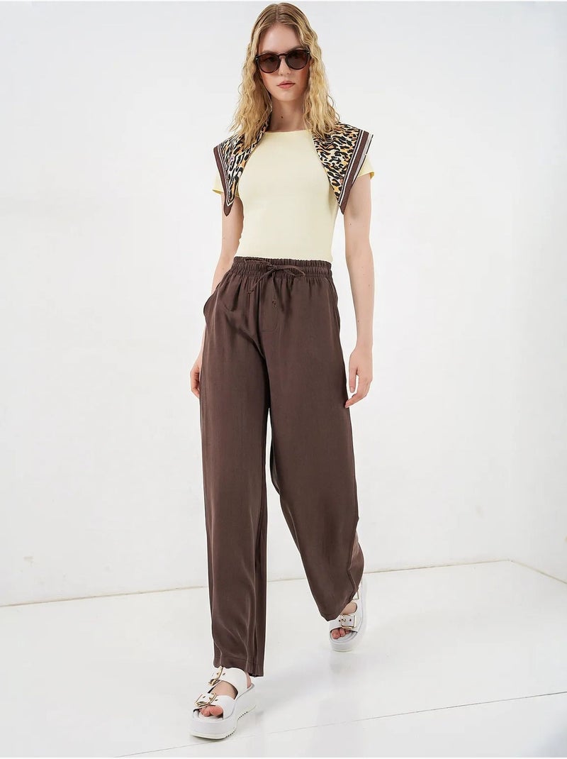 Pantalon à jambe large taille haute avec poche bdart Marron chocolat - Kiabi