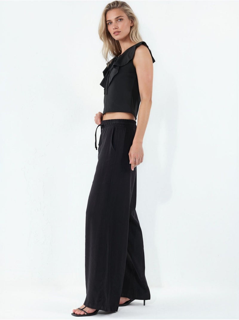 Pantalon à jambe large taille haute avec poche bdart Noir - Kiabi