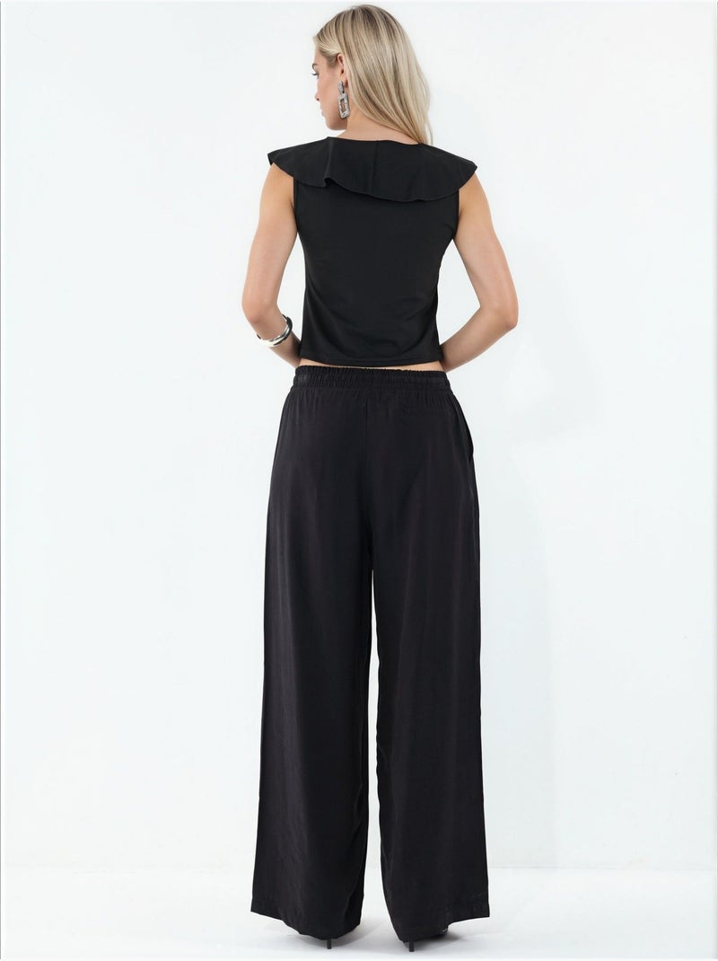 Pantalon à jambe large taille haute avec poche bdart Noir - Kiabi