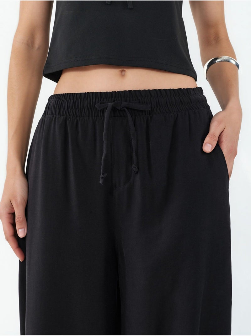 Pantalon à jambe large taille haute avec poche bdart Noir - Kiabi