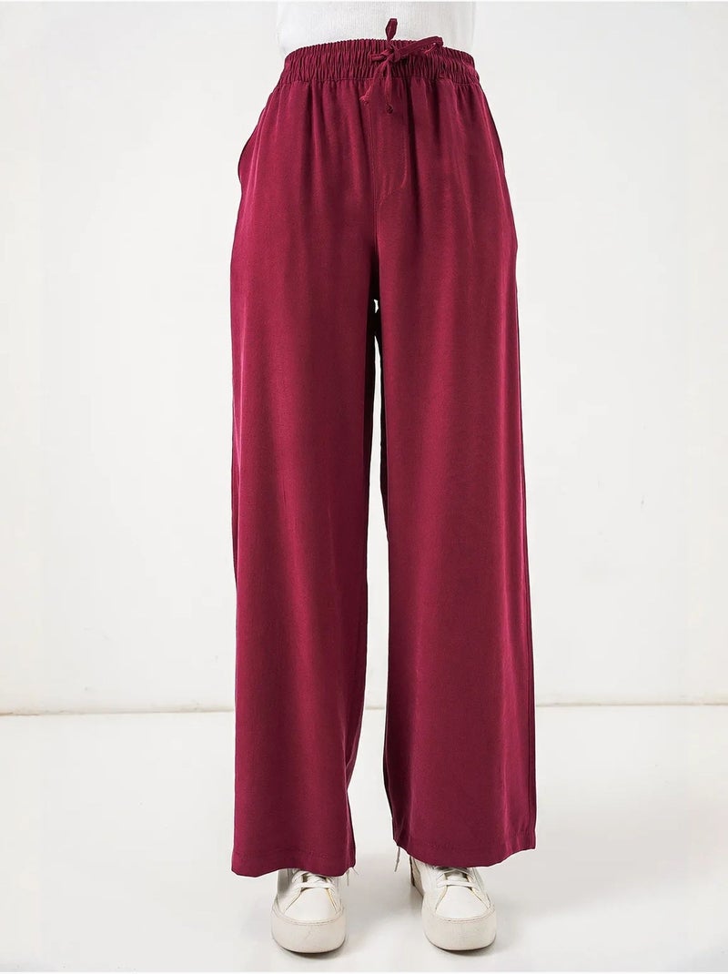 Pantalon à jambe large taille haute avec poche bdart Rouge bordeaux - Kiabi