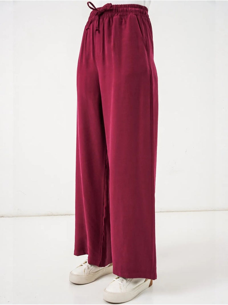 Pantalon à jambe large taille haute avec poche bdart Rouge bordeaux - Kiabi