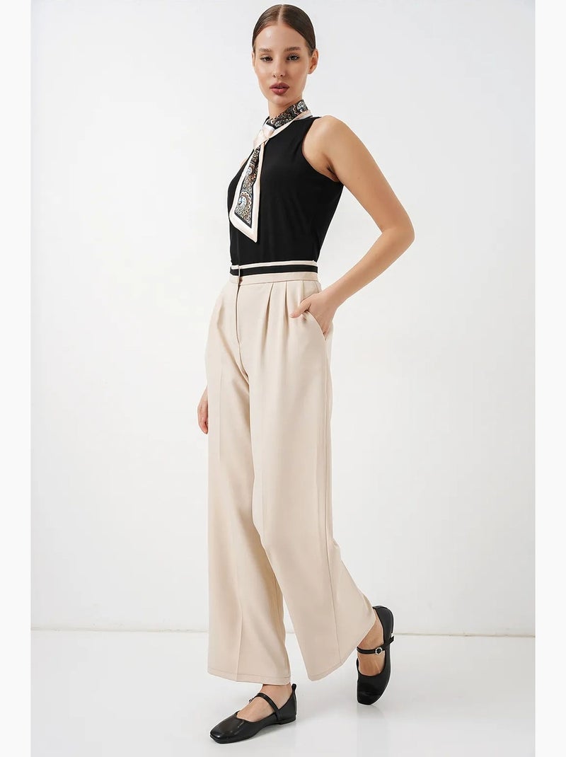 Pantalon à jambe large taille haute avec poches bdart Crème - Kiabi