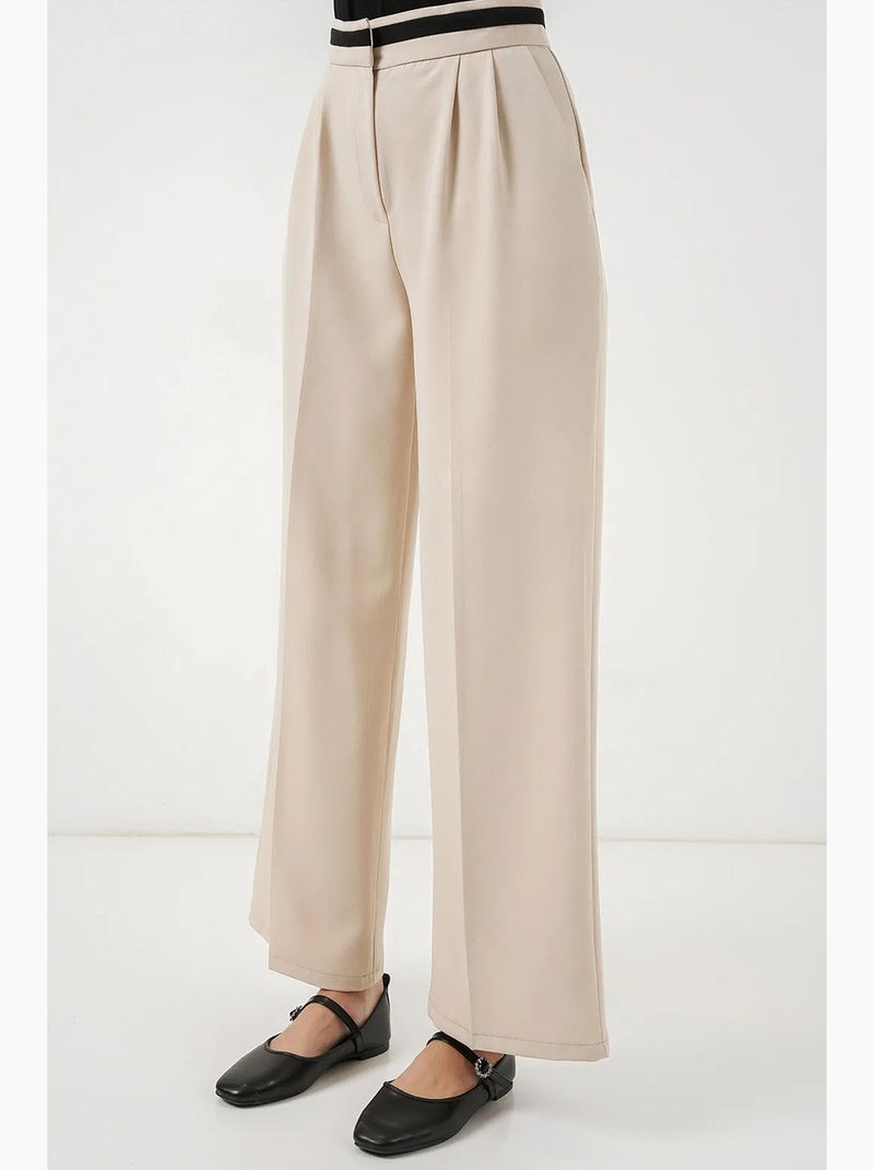 Pantalon à jambe large taille haute avec poches bdart Crème - Kiabi