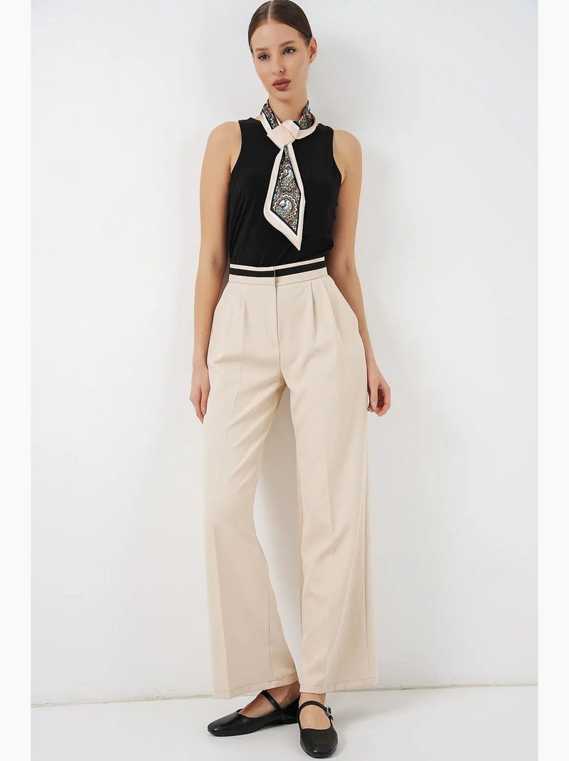 Pantalon à jambe large taille haute avec poches bdart Crème - Kiabi