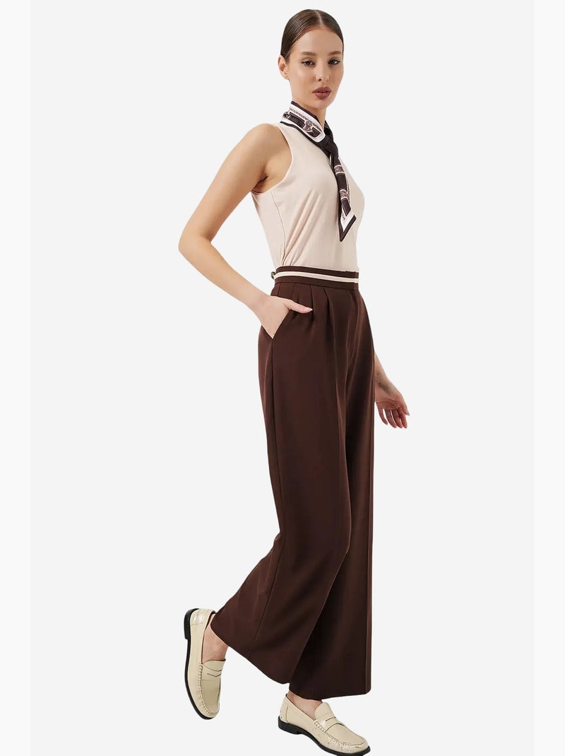 Pantalon à jambe large taille haute avec poches bdart Marron chocolat - Kiabi