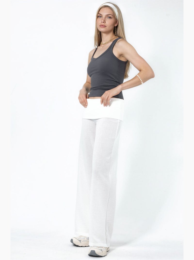 Pantalon à jambe large taille haute busem Blanc - Kiabi