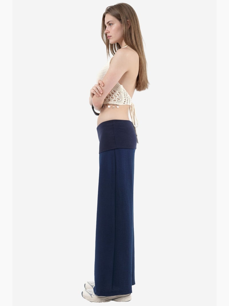 Pantalon à jambe large taille haute busem Bleu marine - Kiabi