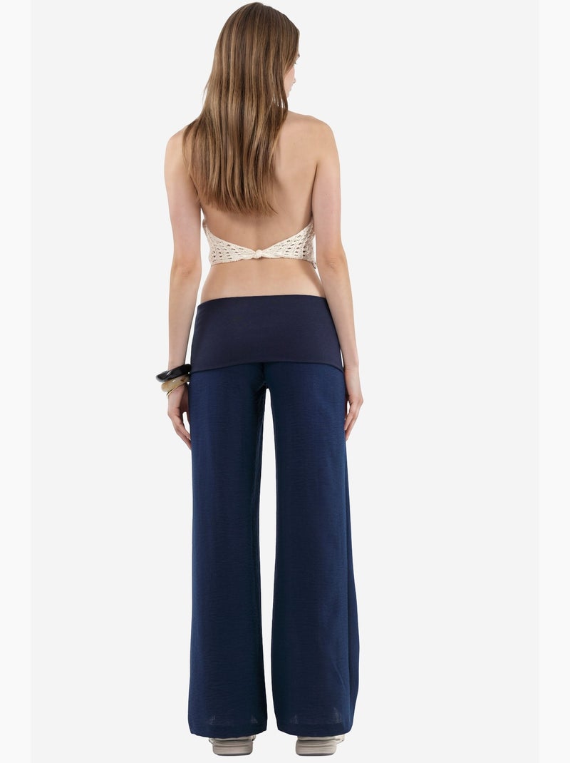 Pantalon à jambe large taille haute busem Bleu marine - Kiabi