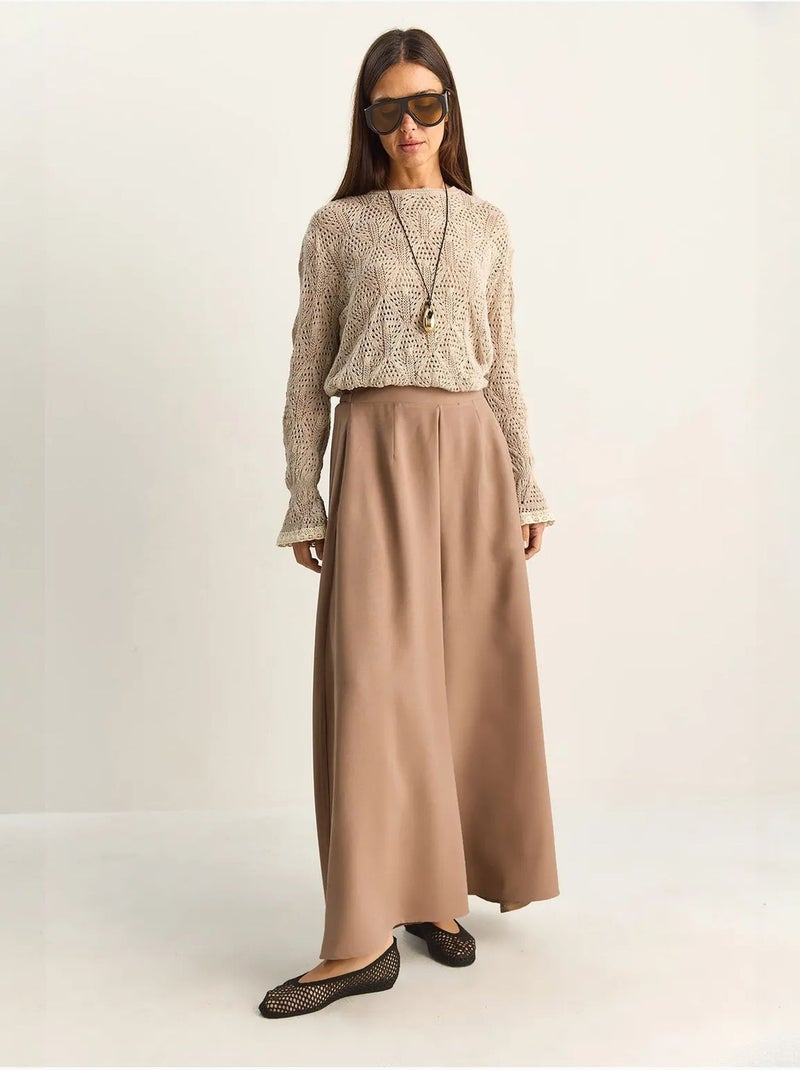 Pantalon à jambe large taille haute lucci Taupe - Kiabi