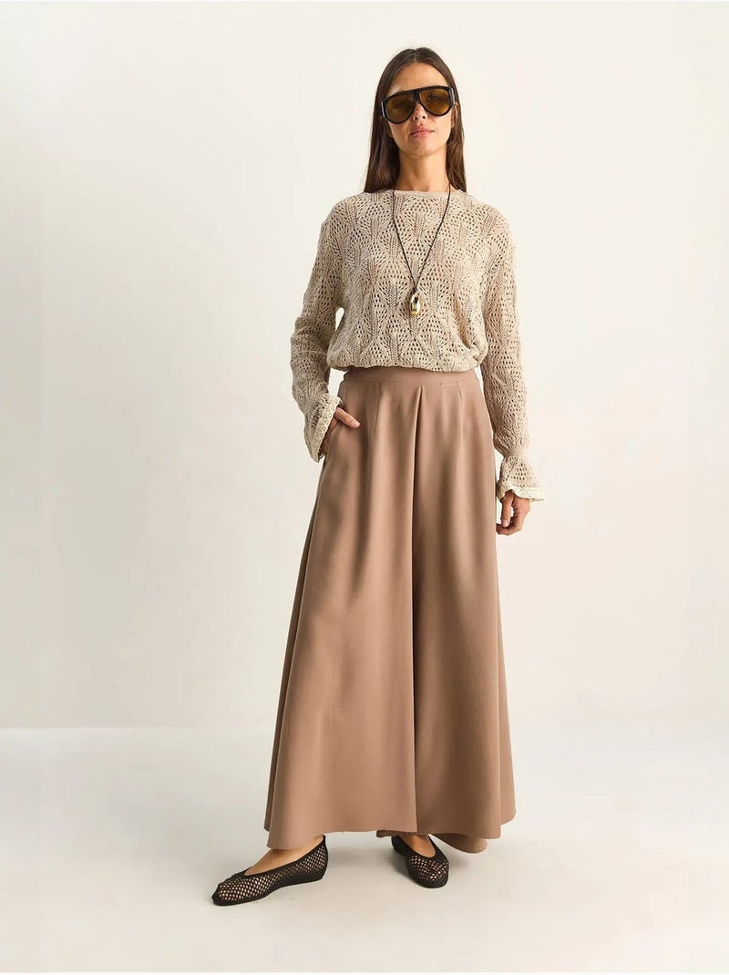 Pantalon à jambe large taille haute lucci Taupe - Kiabi