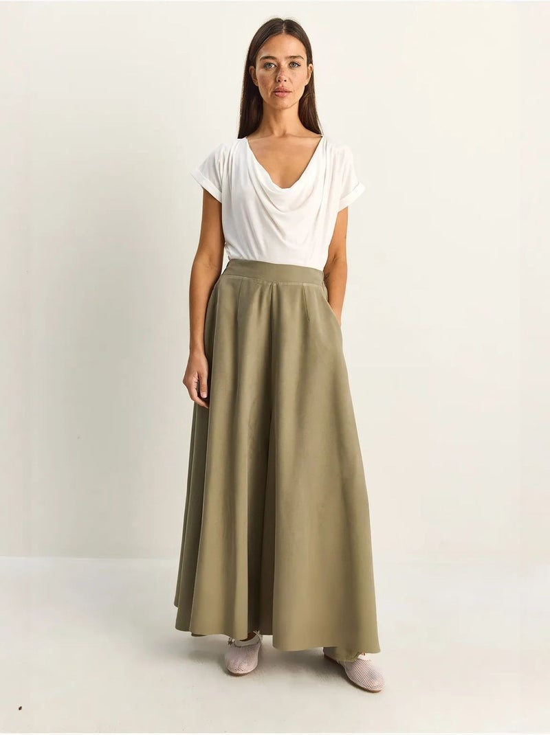 Pantalon à jambe large taille haute lucci Vert foncé - Kiabi