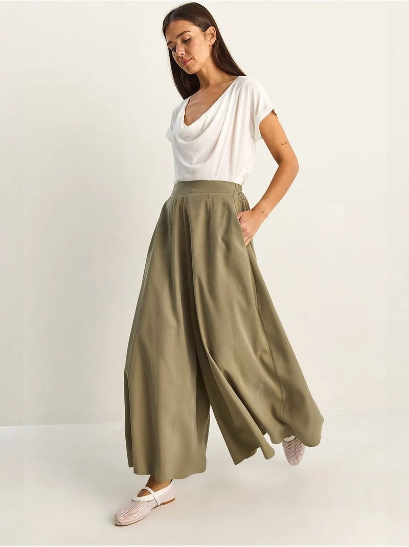 Pantalon à jambe large taille haute lucci Vert foncé - Kiabi
