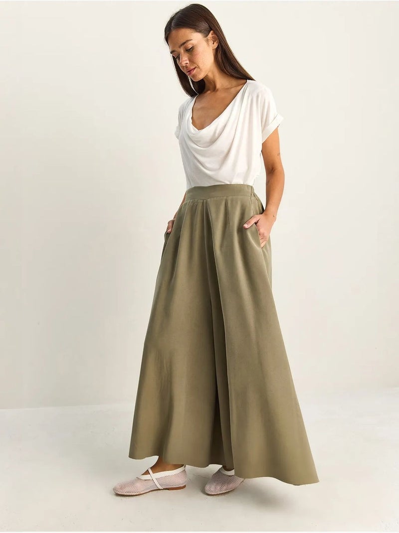 Pantalon à jambe large taille haute lucci Vert foncé - Kiabi