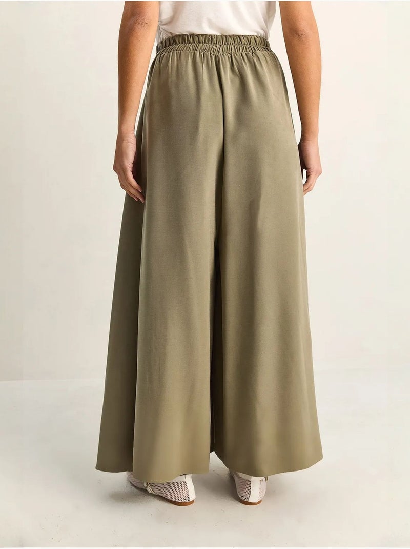 Pantalon à jambe large taille haute lucci Vert foncé - Kiabi