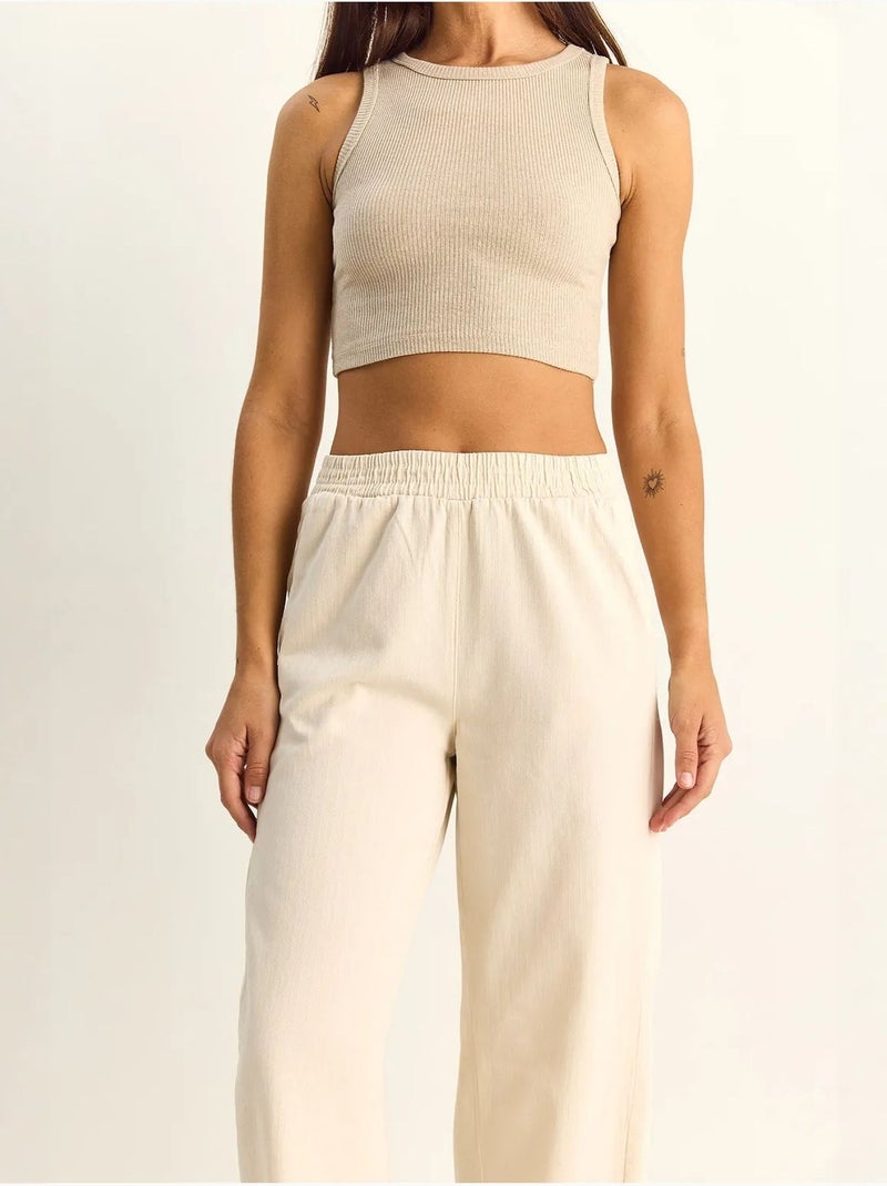 Pantalon à jambes droites avec taille élastique et poches lucci Crème - Kiabi