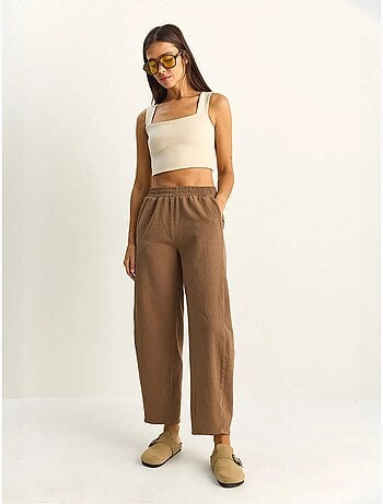 Pantalon à jambes droites avec taille élastique et poches lucci