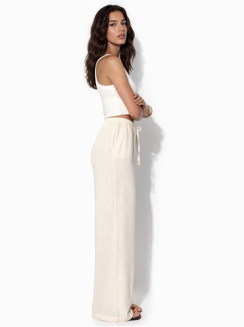 Pantalon à jambes larges à enfiler Crème - Kiabi