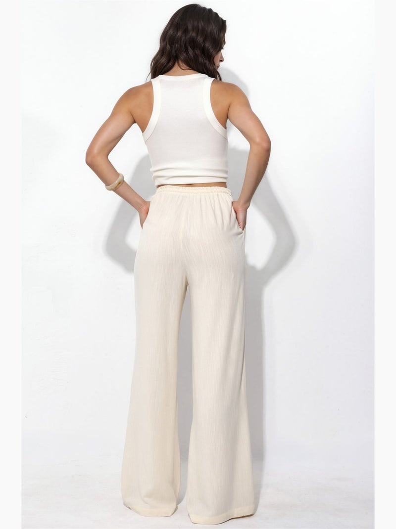 Pantalon à jambes larges à enfiler hiccup Crème - Kiabi