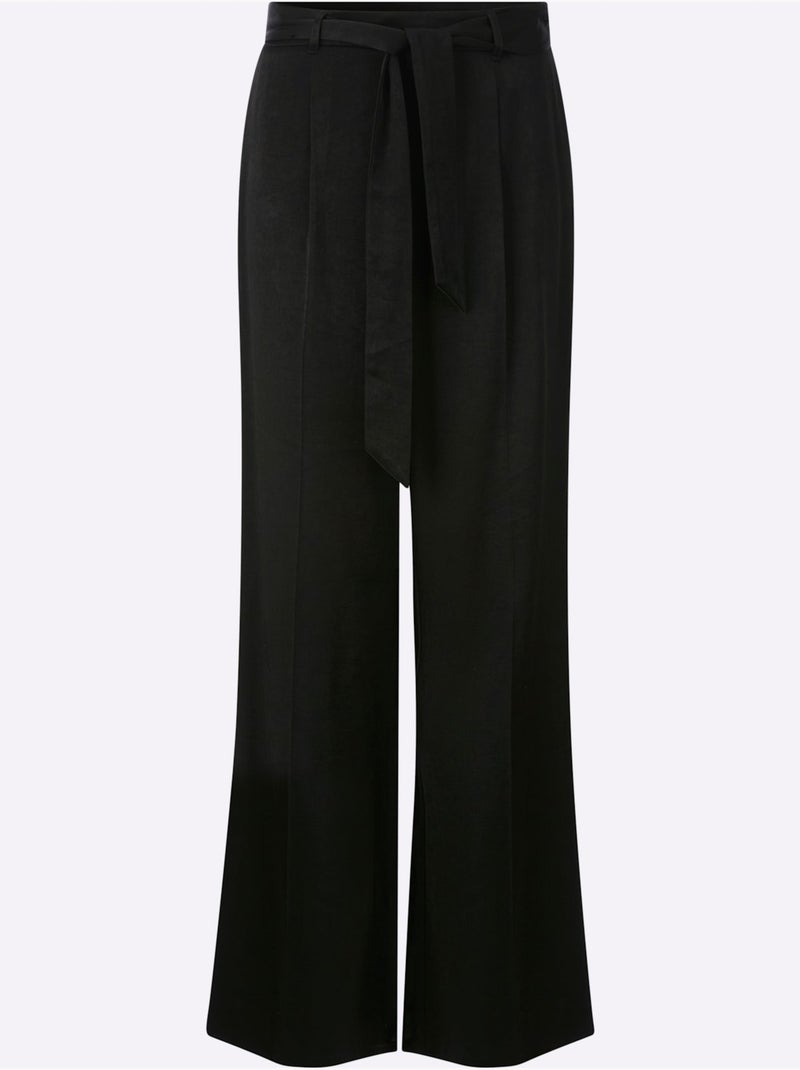 Pantalon à jambes larges avec ceinture à nouer amovible - Taille standard - Moda Vilona Noir - Kiabi