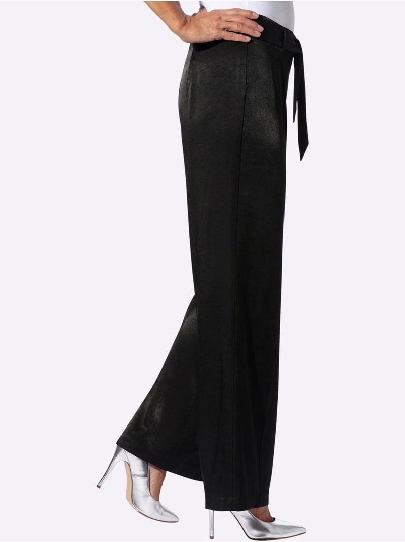 Pantalon à jambes larges avec ceinture à nouer amovible - Taille standard - Moda Vilona Noir - Kiabi