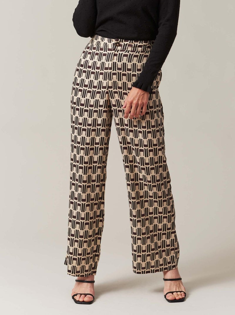 Pantalon à jambes larges avec motifs géométriques 'Deeluxe' Marron cappuccino - Kiabi