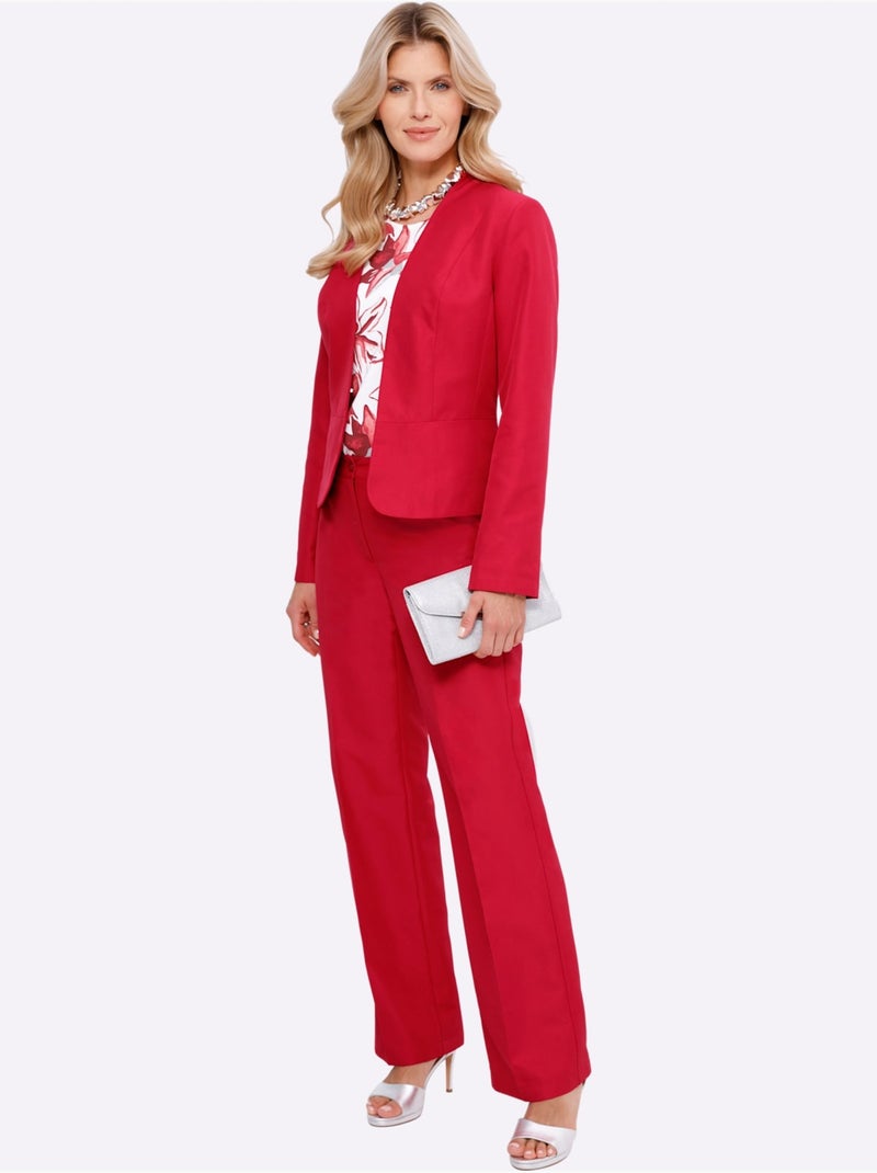 Pantalon à jambes larges avec plis repassés et ceinture gainante - Taille courte - Moda Vilona Rouge - Kiabi