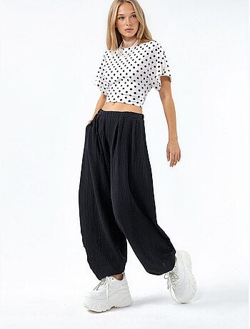Pantalon à jambes larges avec taille élastique busem