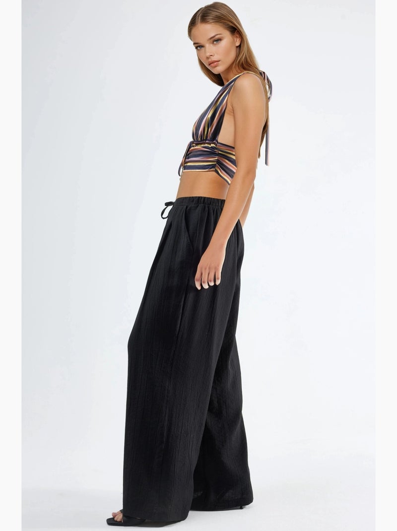 Pantalon à jambes larges et cordon de serrage busem Noir - Kiabi