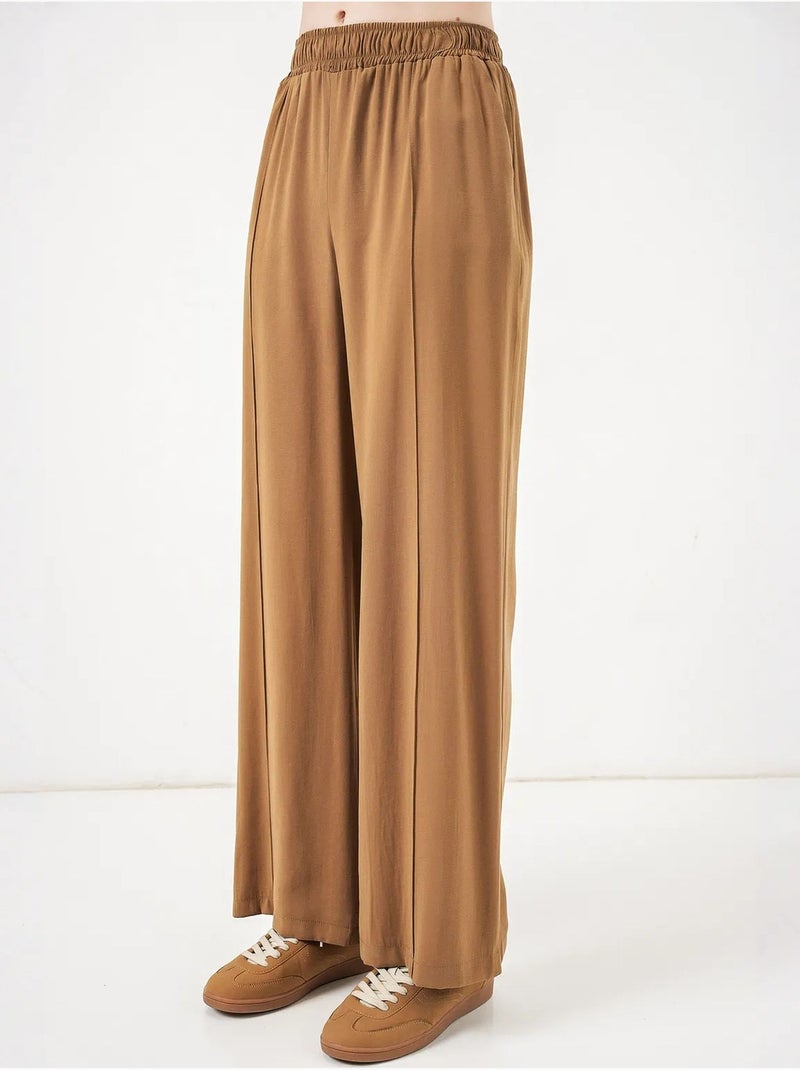 Pantalon à jambes larges et taille élastique bdart Grège - Kiabi