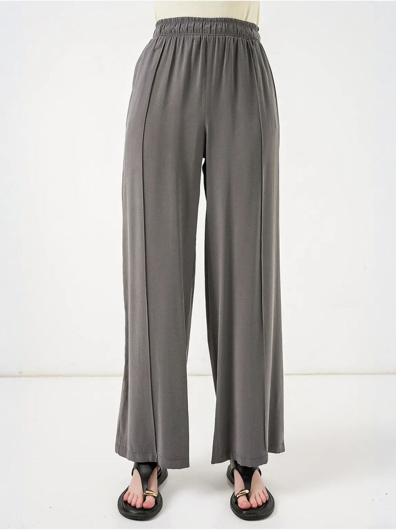 Pantalon à jambes larges et taille élastique bdart Gris Noir - Kiabi