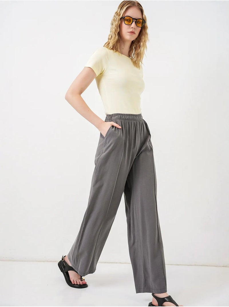 Pantalon à jambes larges et taille élastique bdart Gris Noir - Kiabi