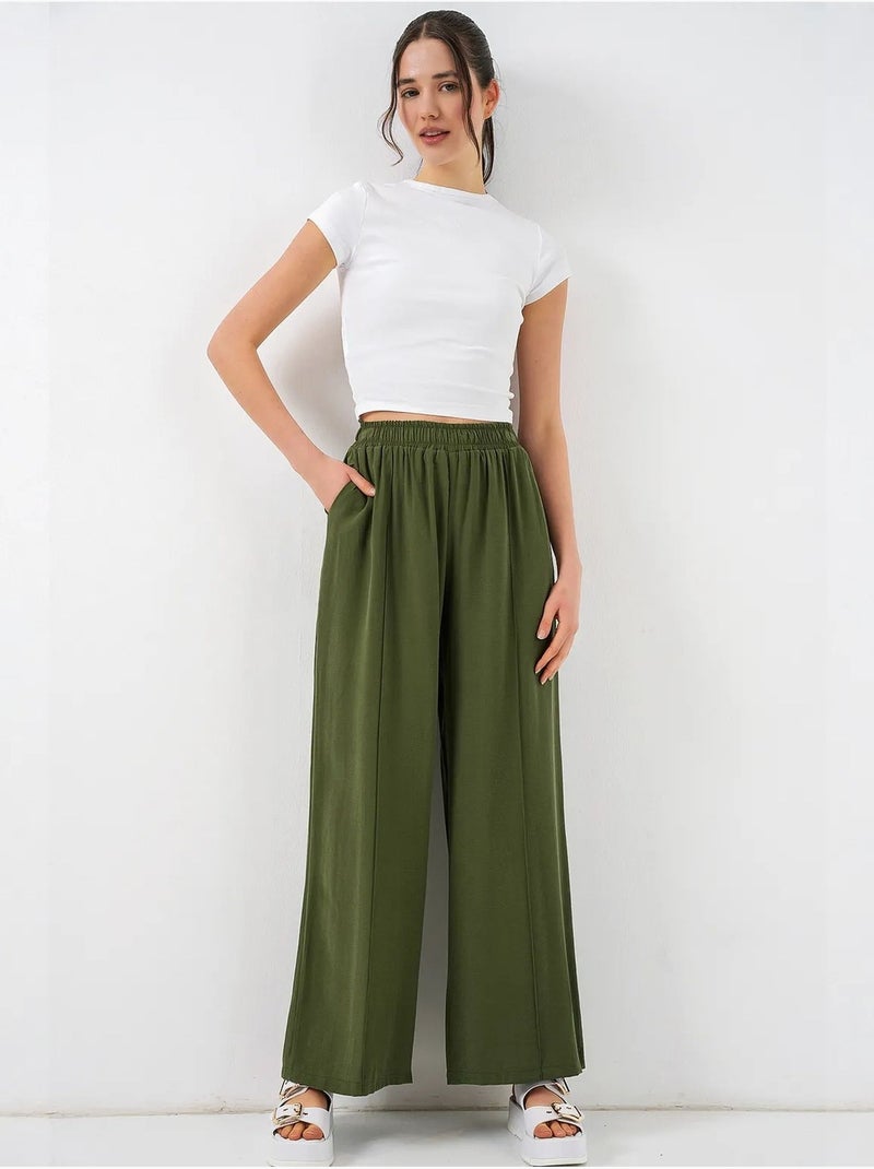 Pantalon à jambes larges et taille élastique bdart Kaki - Kiabi