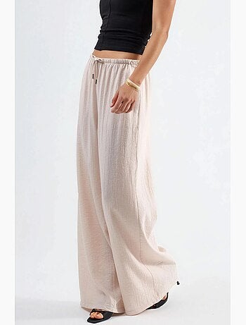 Pantalon à jambes larges et taille élastiquée avec cordon de serrage et poches busem