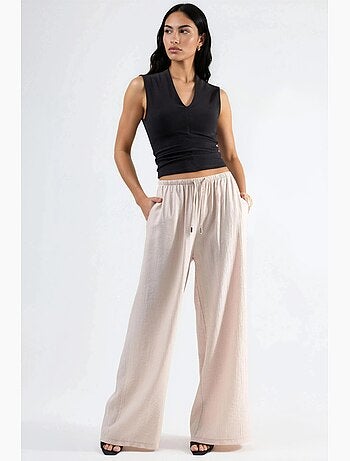 Pantalon à jambes larges et taille élastiquée avec cordon de serrage et poches busem