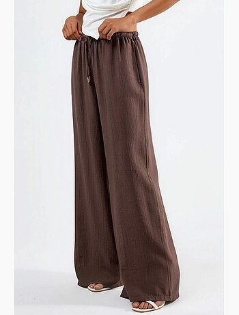 Pantalon à jambes larges et taille élastiquée avec cordon de serrage et poches busem