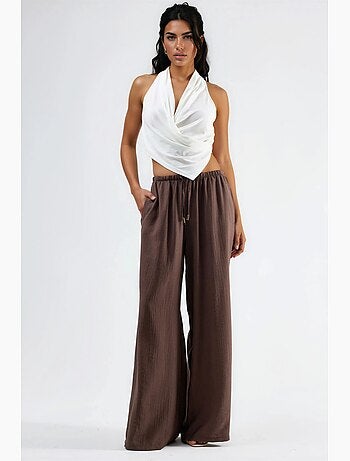 Pantalon à jambes larges et taille élastiquée avec cordon de serrage et poches busem