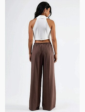 Pantalon à jambes larges et taille élastiquée avec cordon de serrage et poches busem