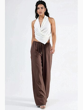 Pantalon à jambes larges et taille élastiquée avec cordon de serrage et poches busem