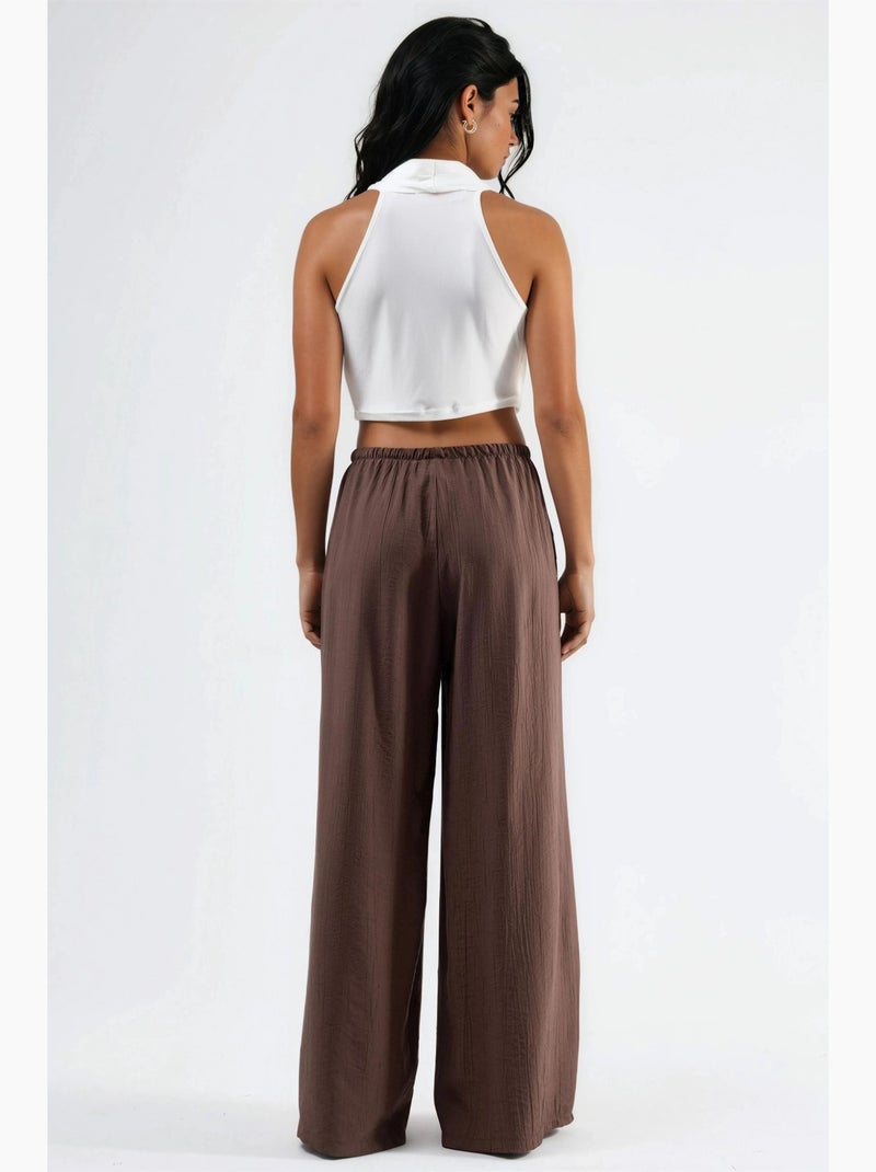 Pantalon à jambes larges et taille élastiquée avec cordon de serrage et poches busem Marron - Kiabi