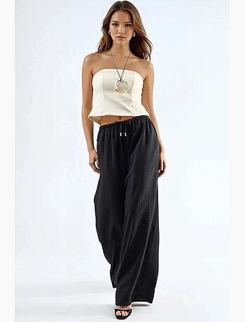 Pantalon à jambes larges et taille élastiquée avec cordon de serrage et poches busem