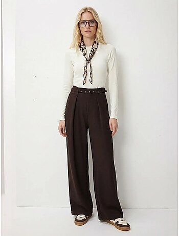 Pantalon à jambes larges plissé et ceinturé istanbul