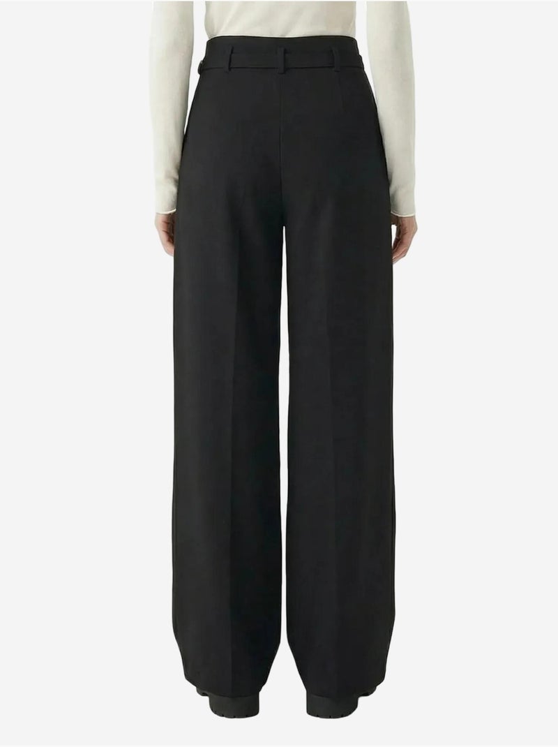 Pantalon à jambes larges plissé et ceinturé istanbul Noir - Kiabi