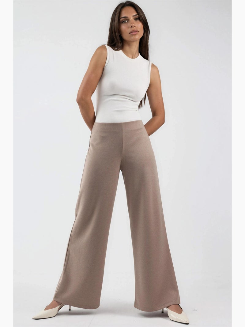 Pantalon à jambes larges taille haute busem Beige argile - Kiabi