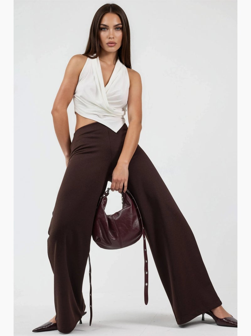 Pantalon à jambes larges taille haute busem Marron - Kiabi