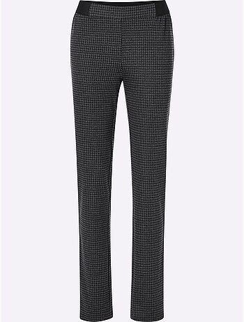 Pantalon doux à motif géométrique avec passepoil noir - taille courte - moda vilona