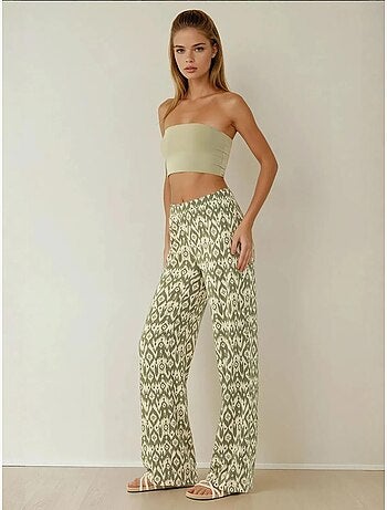 Pantalon à motifs taille haute et jambes larges