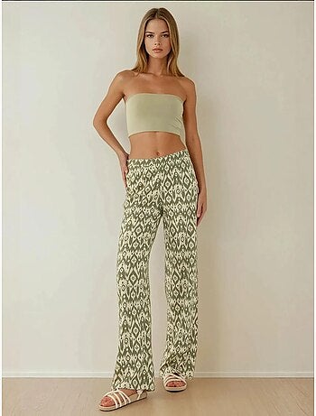 Pantalon à motifs taille haute et jambes larges